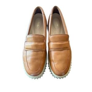 Clarks Mayhill Cove Tan Leather Loafers Shoes Cushioned Sole Casual Womens Sz 12